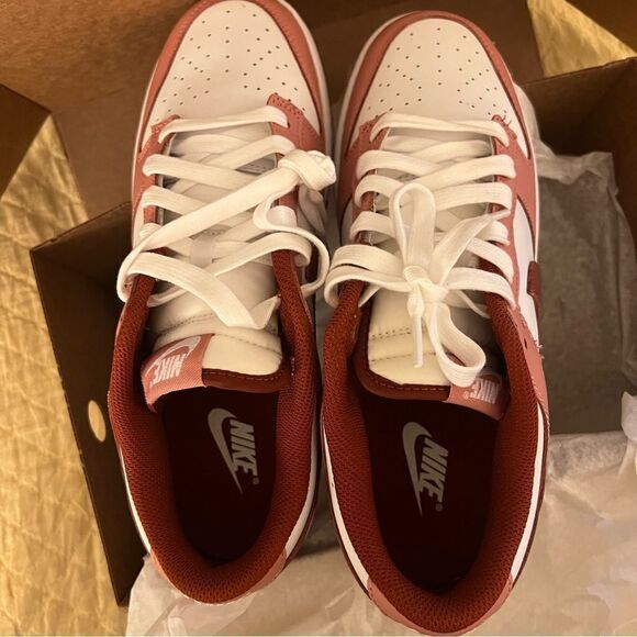 NIKE Dunk Low Panda Sneakers- White/Red Stardust/ Rugged Orange, Size W10.5/M9 - Picture 10 of 14